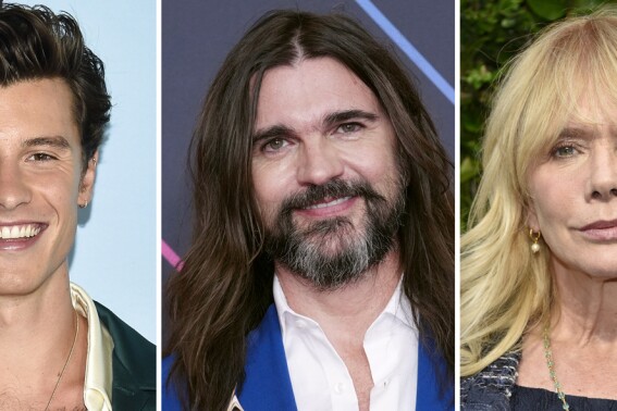 This combination photo of celebrities with birthdays from Aug. 6 to Aug. 12 shows Michelle Yeoh, from left, Charlize Theron, Shawn Mendes, Juanes, Rosanna Arquette, Viola Davis and LaKeith Stanfield. (AP Photo)