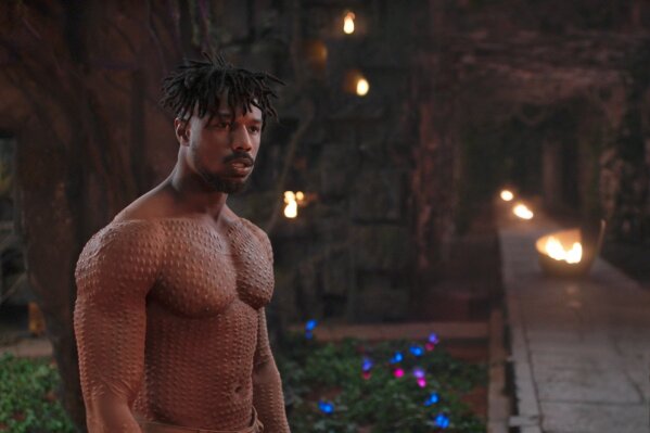
              This image released by Disney shows Michael B. Jordan in a scene from Marvel Studios' "Black Panther." The film may emerge as a major contender Tuesday, Jan. 22, 2019, when nominations to the 91st Oscars are announced. (Marvel Studios-Disney via AP)
            