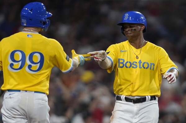 yellow and blue boston red sox