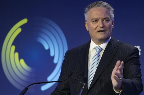 New Secretary-General of the Organisation for Economic Cooperation and Development (OECD) Australia's Mathias Cormann delivers his speech during the handover ceremony at the OECD headquarters in Paris, Tuesday, June, 1 2021. (Ian Langsdon, Pool via AP)