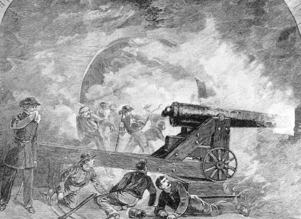 This was the scene inside a Fort Sumter, S.C., casemate during the 34-hour bombardment, April 12, 1861.  Smoke from the burning magazine fills the gun room almost suffocating the gunners.  The officer seen in this engraving is presumed to be Capt. Truman Seymour. (AP Photo)