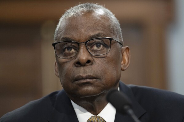 FILE - Defense Secretary Lloyd Austin listens during a House Committee on Appropriations, Subcommittee on Defense budget hearing Fiscal Year 2025 on Capitol Hill, April 17, 2024, in Washington. Austin and his counterparts from Australia, Japan and the Philippines gather in Hawaii for their second-ever meeting of defense ministers on Thursday, May 2, 2024. (AP Photo/John McDonnell, File)