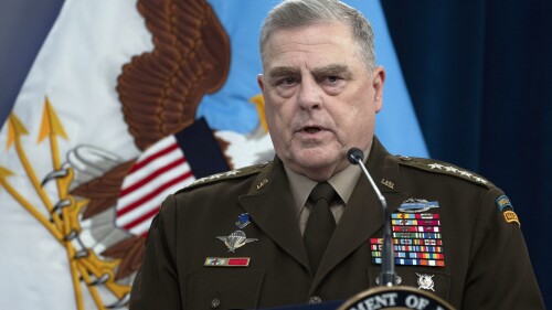 Chairman of the Joint Chiefs of Staff Gen. Mark Milley speaks during a news conference with Secretary of Defense Lloyd Austin at the Pentagon in Washington, Tuesday, July 18, 2023. (AP Photo/Manuel Balce Ceneta)