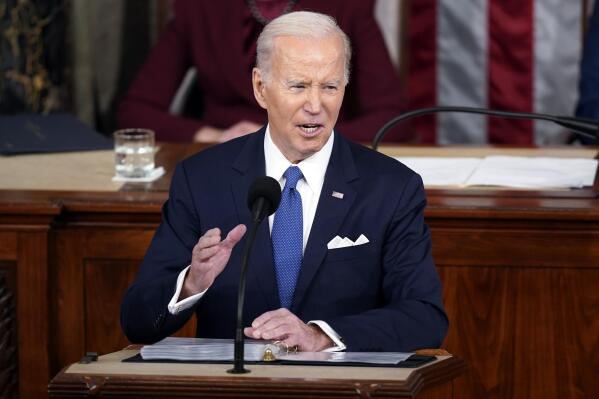 President Joe Biden delivers the State of the Union address to a joint session of Congress at the U.S. Capitol, Tuesday, Feb. 7, 2023, in Washington. (AP Photo/Patrick Semansky)