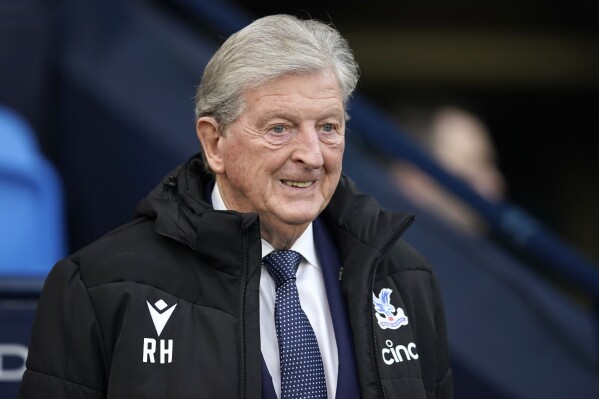 FILE - Crystal Palace's head coach Roy Hodgson waits for the start of the English Premier League soccer match between Manchester City and Crystal Palace at the Etihad Stadium in Manchester, England, Saturday, Dec.16, 2023. Crystal Palace manager Roy Hodgson is in a stable condition in hospital after he became ill during training on Thursday, Feb. 15, 2024, the club said. (APPhoto/Dave Thompson, File)