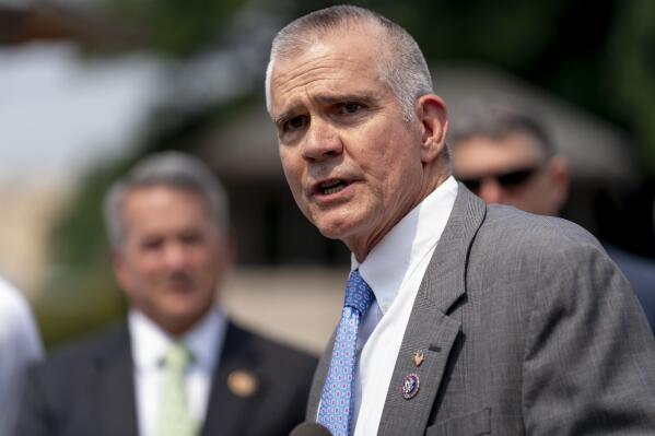 FILE - U.S. Rep. Matt Rosendale, R-Mont., speaks at a news conference on Capitol Hill in Washington on July 29, 2021. Rosendale, who is Montana's lone representative in the U.S. House, is seeking election to a U.S. House seat representing eastern Montana in the upcoming June 2022 election. (AP Photo/Andrew Harnik, File)
