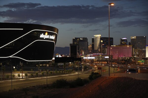 September 21, 2020: An exterior photo of two billboard in front of  Allegiant Stadium. The Monday Night football game will feature the New  Orleans Saints and the Las Vegas Raiders in Las