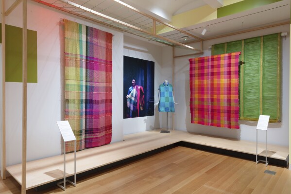 This image released by Cooper Hewitt Smithsonian Design Museum shows a collection of textiles, part of the exhibit, "A Dark, A Light, A Bright: The Designs of Dorothy Liebes," running through Feb. 4, at the Cooper Hewitt Smithsonian Design Museum in New York. (Elliot Goldstein/Smithsonian Institution via AP)