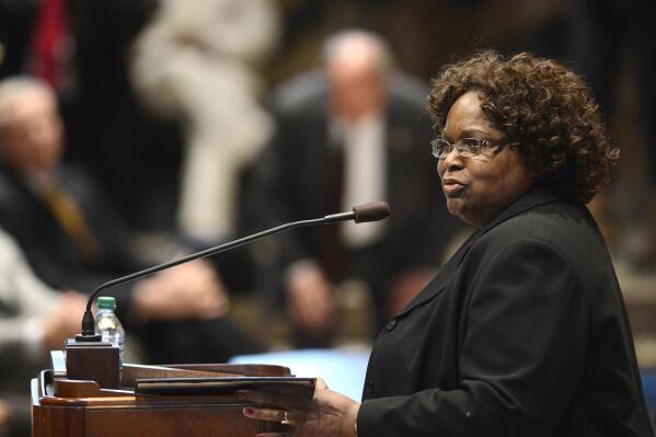 In this April 9, 2013, photo, Chief Justice Bernette Johnson of the Louisiana Supreme Court speaks in Baton Rouge, La., to a joint session of the Legislature. Johnson was one of a series of Black justices elected to the court under a 1992 court agreement creating a majority Black high court district in New Orleans. Attorneys for the state's attorney general asked a federal appeals court Monday, March 6, 2023 to end the agreement, saying it is no longer needed. Voting rights activists and the U.S. Justice Department oppose the move. (Arthur D. Lauck/The Advocate via AP, file)