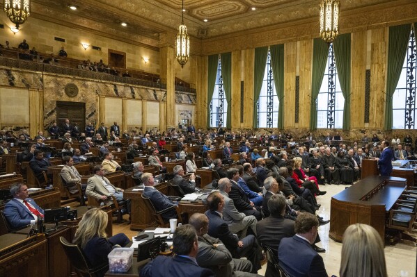 Gov. Jeff Landry speaks during the start of the special session in the House Chamber on Monday, Jan. 15, 2024, in Baton Rouge, La. (Michael Johnson/The Advocate via AP, Pool,File)