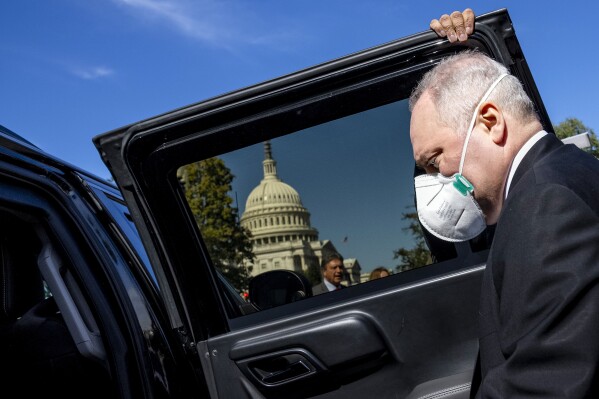The Dome of the U.S. Capitol Building is visible as House Majority Leader Steve Scalise of La., leaves a meeting of House Republicans after they voted for him to be the next Speaker of the House on Capitol Hill, Wednesday, Oct. 11, 2023, in Washington. (AP Photo/Andrew Harnik)
