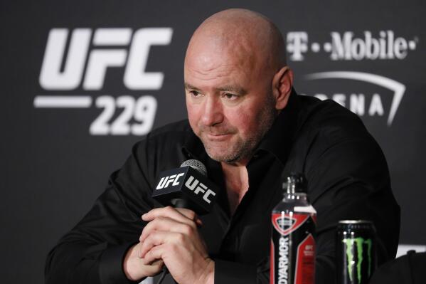 FILE - Dana White, president of the UFC, speaks at a news conference after the UFC 229 mixed martial arts event in Las Vegas, on Oct. 6, 2018. The UFC is holding its next fight show without fans or media members in attendance, and the mixed martial arts promotion is not saying why. White has refused to announce a reason for the closure when asked in recent days. (AP Photo/John Locher, File)
