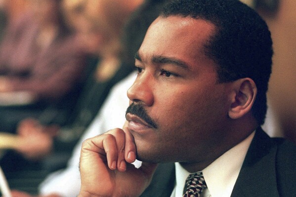 FILE - Dexter King, son of the late civil rights leader Martin Luther King Jr., listens to arguments in the State Court of Criminal Appeals in Jackson, Tenn., Friday, Aug. 29, 1997, to determine whether two Memphis judges have overstepped their authority surrounding the investigation of the King assassination. A memorial service was held Saturday, Feb. 10, 2024, in Atlanta for Dexter Scott King, who died in January at the age of 62 after battling prostate cancer. (Helen Comer/The Jackson Sun via 麻豆传媒app, Pool, File)