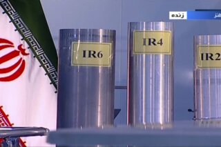 FILE - In this June 6, 2018, file frame from Islamic Republic Iran Broadcasting, IRIB, state-run TV, three versions of domestically-built centrifuges are shown in a live TV program from Natanz, an Iranian uranium enrichment plant, in Iran.  A report Friday, May 31, 2019, by U.N. nuclear watchdogs said Iran had begun installing IR-6s like the one shown on the left. That raised questions for the first time about its adherence to a key provision of Iran’s 2015 nuclear deal with world powers that was intended to limit the country’s use of advanced centrifuges. (IRIB via AP, File)