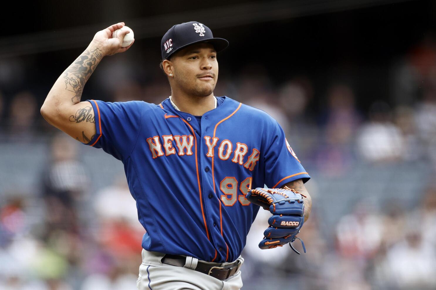 New York Mets pitcher Taijuan Walker throws to first base to check on New  York Yankees baserunner Gleyber Torres during the second inning of a  baseball game on Saturday, Sept. 11, 2021