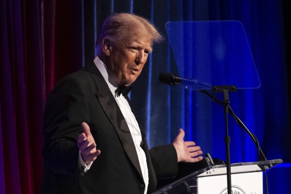 Former President Donald Trump speaks during the New York Young Republican Club's annual gala at Cipriani Wall Street, Saturday, Dec. 9, 2023. (AP Photo/Yuki Iwamura)