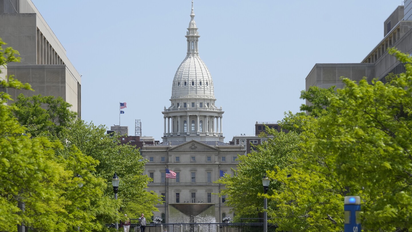 FILE - The Michigan Capitol is seen, May 24, 2023, in Lansing, Mich. Democrats are hoping to win back a majority in the deadlocked Michigan House and 