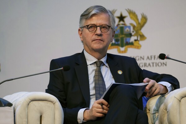 FILE - Jean-Pierre Lacroix, U.N. under-secretary-general for peace operations, speaks at the U.N. Peacekeeping ministerial meeting at the Accra International Conference Center in Ghana, Dec. 6, 2023. Lacroix said in an interview with The Associated Press that deep divisions, especially among the world’s most powerful nations, have significantly undermined what the United Nations can do to help nations move from conflict to peace. (AP Photo/Misper Apawu, File)