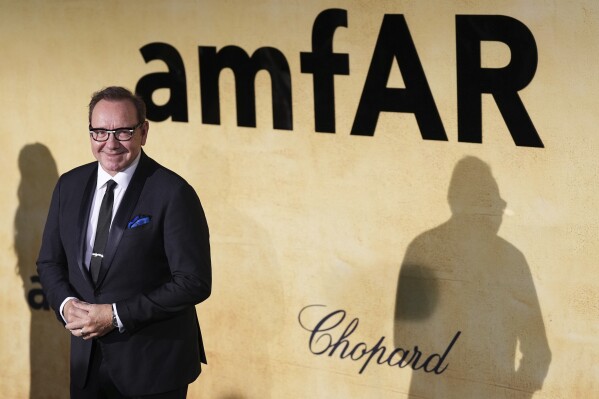 Kevin Spacey poses for photographers upon arrival at the amfAR Cinema Against AIDS benefit at the Hotel du Cap-Eden-Roc, during the 78th Cannes international film festival, Cap d'Antibes, southern France, Thursday, May 22, 2025. (Photo by Scott A Garfitt/Invision/AP)