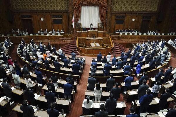 Japan’s lawmakers pass a revision to the country’s civil code that will allow divorced parents the option of joint child custody, at the parliament in Tokyo Friday, May 17, 2024. The revision, the first to custody rights in nearly 80 years, is to take effect by 2026. (Kyodo News via AP)