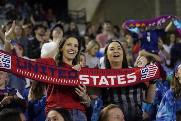 Fans cheer after the United States scored during the first half of a SheBelieves Cup soccer match against Brazil Wednesday, Feb. 22, 2023, in Frisco, Texas. The United States won 2-0. (AP Photo/LM Otero)
