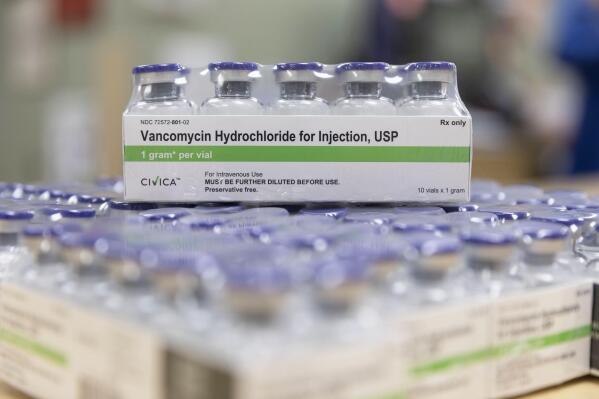 This 2019 photo provided by Civica Rx shows vials of vancomycin in Lehi, Utah. Impatient with years of inaction in Washington on prescription drug costs, U.S. hospital groups, startups and nonprofits have started making their own medicines in a bid to combat stubbornly high prices and persistent shortages of drugs with little competition. (Civica Rx via AP)