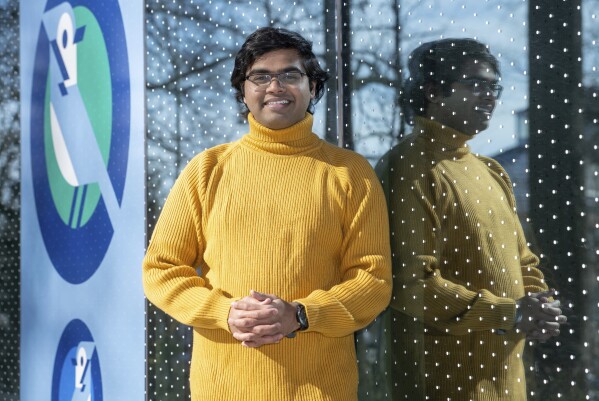 Pranay Karkale, a first-year graduate student at Johns Hopkins University from Nashik, India, stands at the university's campus in Baltimore on Sunday, Feb. 18, 2024. Karkale is working toward his Master of Science in engineering management. (AP Photo/Steve Ruark)