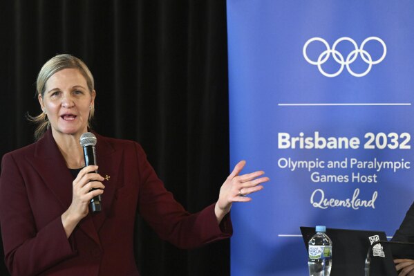 IOC president-elect Kirsty Coventry speaks at a press conference for the Brisbane 2032 Olympic and Paralympic Games in Brisbane, Australia, Thursday, May 22, 2025. (Darren England/AAP Image via AP)