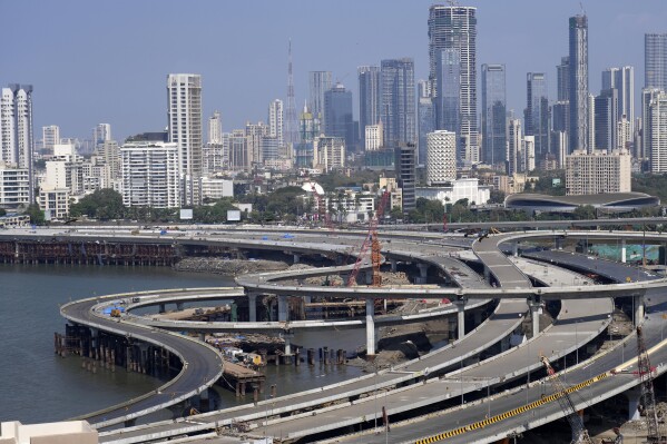 A view of the ongoing coastal road project in Mumbai, India, Thursday, Feb. 1, 2024. India’s finance minister unveiled Thursday a short-term budget to meet government expenditures until national elections are held by May. (AP Photo/Rajanish Kakade)