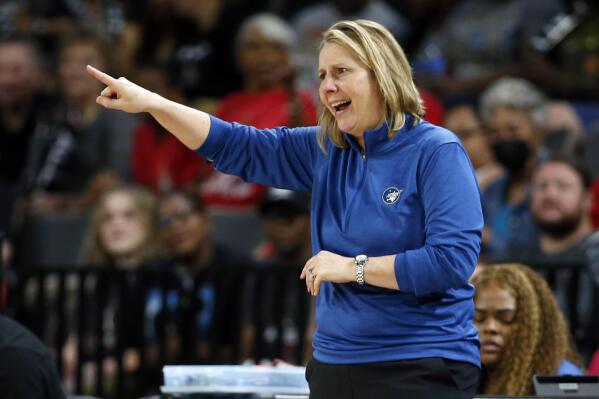 FILE - Minnesota Lynx coach Cheryl Reeve calls out to players during the team's WNBA basketball game against the Las Vegas Aces in Las Vegas, Thursday, May 19, 2022. The Minnesota Lynx signed coach Cheryl Reeve to a multi-year contract extension Thursday, Nov. 3, 2022, and elevated her front office title from general manager to president of basketball operations. (Steve Marcus/Las Vegas Sun via AP, File)