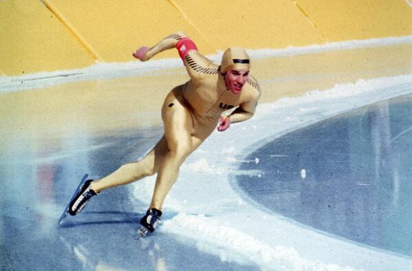 FILE – U.S. speedskater Eric Heiden competes in the 1500 meter event at the Olympics in Lake Placid, N.Y., Feb. 21, 1980. Heiden still marvels at what he accomplished during those nine days in Lake Placid. (AP Photo/File)