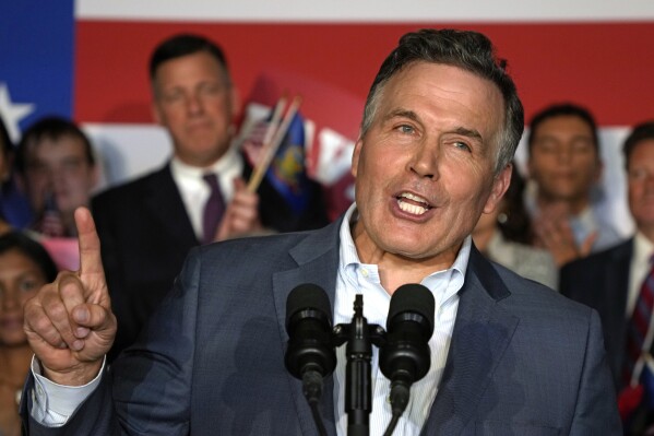 Republican David McCormick addresses supporters after announcing he will enter Pennsylvania's U.S. Senate race and make his second bid for the office, this time to take on Democratic Sen. Bob Casey, Thursday, Sept. 21, 2023, at the Heinz History Center in Pittsburgh. (AP Photo/Gene J. Puskar)