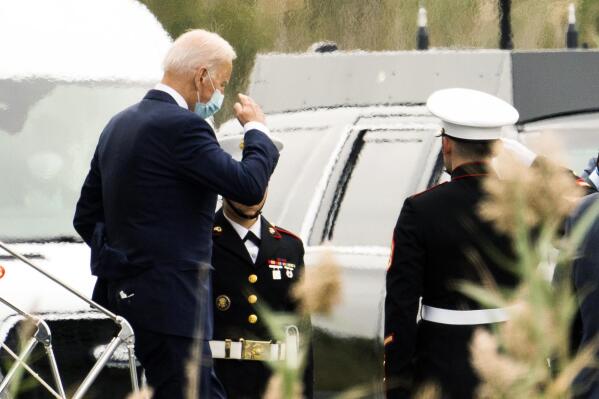 President Joe Biden disembarks Marine One upon arrival at the Gordons Pond in Rehoboth Beach, Del., Friday, Sept. 17, 2021. Biden is spending the weekend at his Rehoboth Beach home. (AP Photo/Manuel Balce Ceneta)