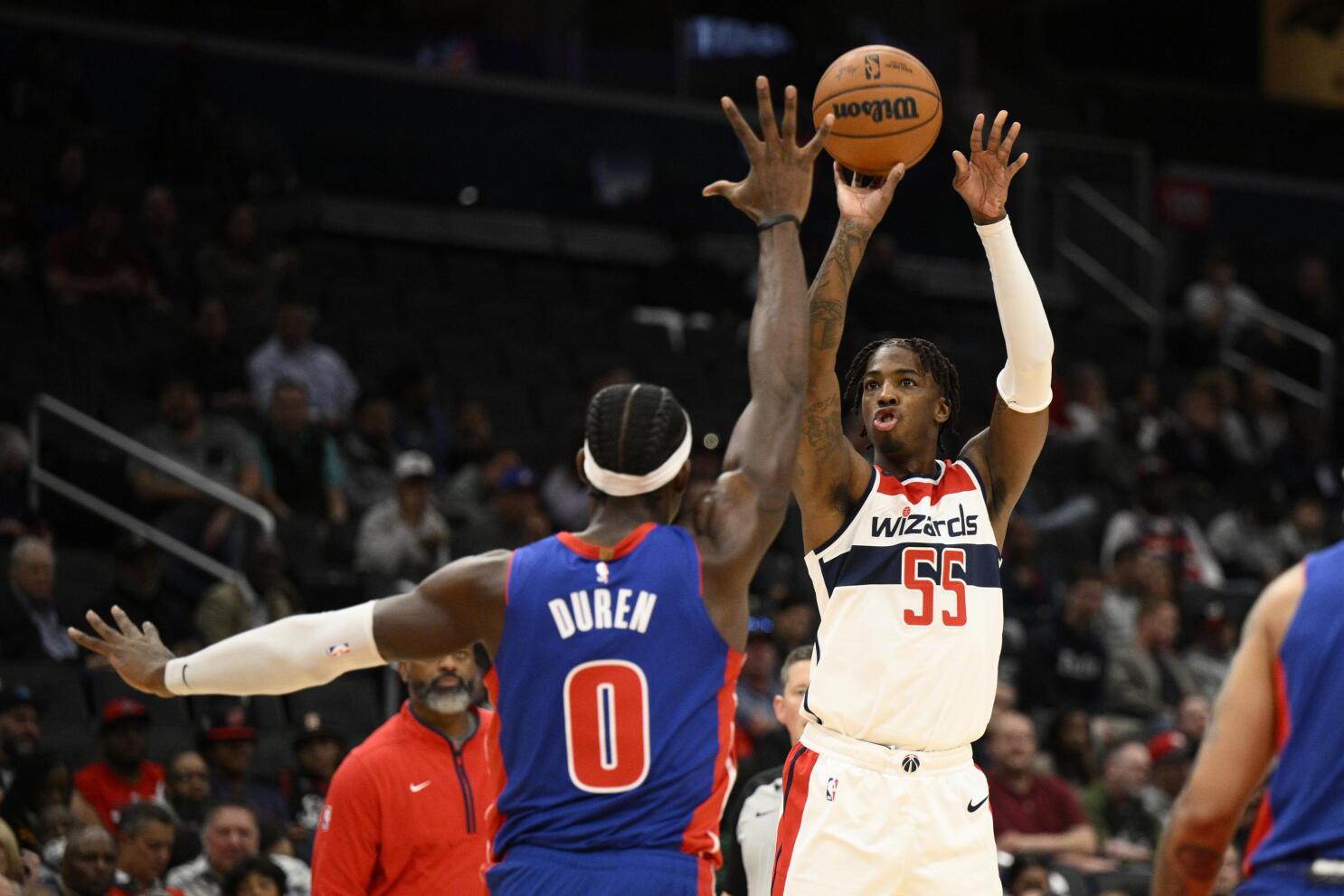 Delon Wright of the Washington Wizards looks on during the game