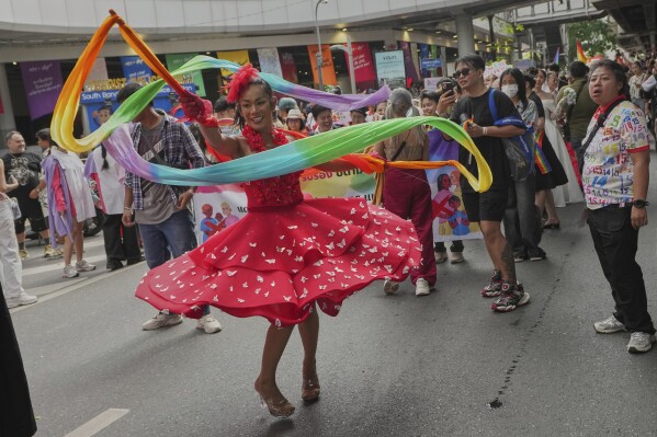 A participant takes part in the annual Pride Parade to celebrate the LGBTQ+ community’s Pride Month in Bangkok, Thailand, Sunday, June 1, 2025. (AP Photo/Sakchai Lalit)