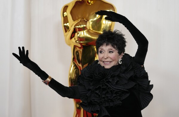 Rita Moreno arrives at the Oscars on Sunday, March 10, 2024, at the Dolby Theatre in Los Angeles. (AP Photo/Ashley Landis)