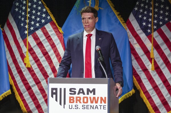 Republican senatorial candidate Sam Brown speaks at an election night party Tuesday, June 11, 2024, in Reno, Nev. (ĢӰԺ Photo/Tom R. Smedes)