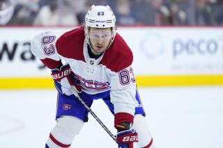 Montreal Canadiens' Evgenii Dadonov plays during an NHL hockey game, Feb. 24, 2023, in Philadelphia. The Dallas Stars have acquired Dadonov from the Montreal Canadiens for Denis Gurianov in a swap of Russian forwards. (AP Photo/Matt Slocum)