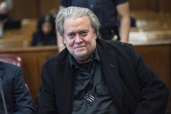 FILE — Steve Bannon appears in Manhattan Supreme Court, Feb. 28, 2023 in New York. Bannon will stand trial next May on charges he duped donors who gave money to build a wall on the U.S.-Mexico border, a judge in New York said Thursday, May 25, 2023. (AP Photo/Curtis Means via Pool)