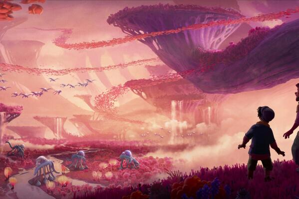 This image released by Disney shows a scene from the animated film "Strange World." (Disney via AP)