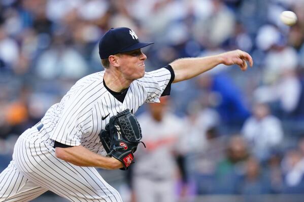 New York Yankees' JP Sears pitches during the first inning of the team's baseball game against the Baltimore Orioles on Wednesday, May 25, 2022, in New York. (AP Photo/Frank Franklin II)
