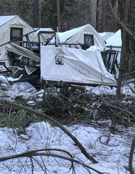 
              In this photo released Wednesday, March 13, 2019, by the National Park Service, is a damaged tent cabin after the recent heavy snowpack in Yosemite National Park, Calif. The park announced that there will be late seasonal openings to facilities due to the exceptionally heavy snowpack and the subsequent extensive damage to many park facilities.  (NPS Photo via AP)
            
