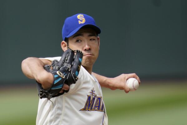 Seattle Mariners starting pitcher Yusei Kikuchi throws against the Texas Rangers in the sixth inning of a baseball game Sunday, May 30, 2021, in Seattle. (AP Photo/Elaine Thompson)