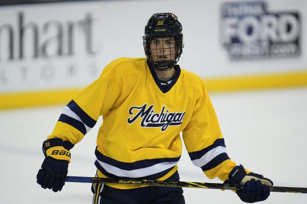 Men's Michigan Wolverines 43 Quinn Hughes Yellow Hockey Jersey