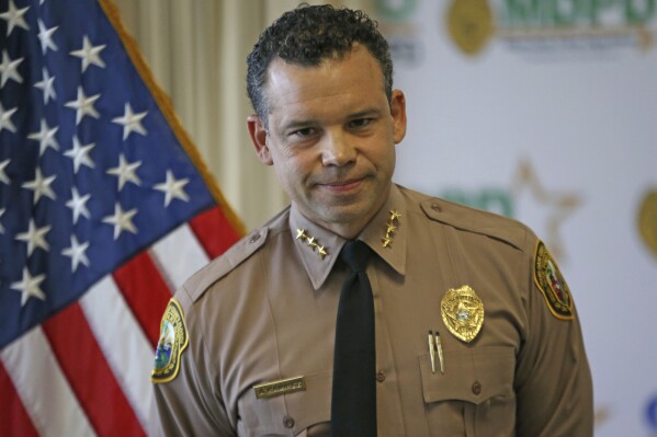 FILE - Newly appointed Miami-Dade Police Department director Alfredo "Freddy" Ramirez talks during the press conference at Miami-Dade Police Department Headquarters on Wednesday, January 8, 2020, in Miami. In a statement released early Monday, July 24, 2023, officials said Ramirez was in critical condition in a Tampa area hospital following an injury. (David Santiago/Miami Herald via AP, File)