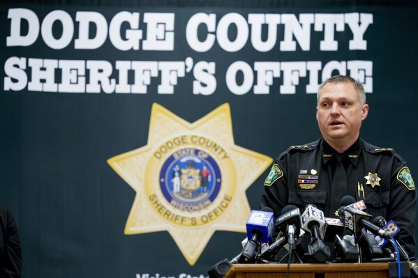 Dodge County Sheriff Dale Schmidt talks about investigations into four inmate deaths that occurred at Waupun Correctional Institution during a news conference Wednesday, June 5, 2024, in Juneau, Wis. (AP Photo/Morry Gash)