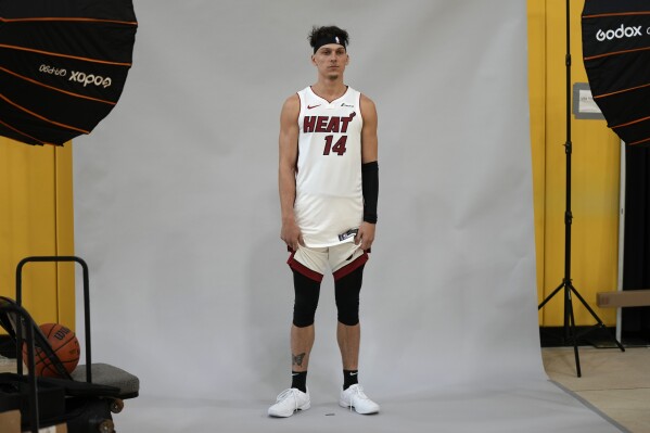 Miami Heat guard Gabe Vincent poses for a photo during the NBA