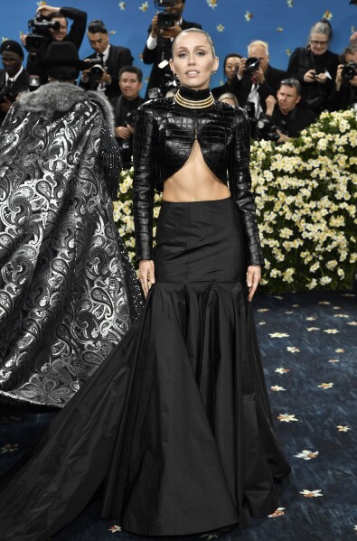 Miley Cyrus attends The Metropolitan Museum of Art's Costume Institute benefit gala celebrating the opening of the "Superfine: Tailoring Black Style" exhibition on Monday, May 5, 2025, in New York. (Photo by Evan Agostini/Invision/AP)