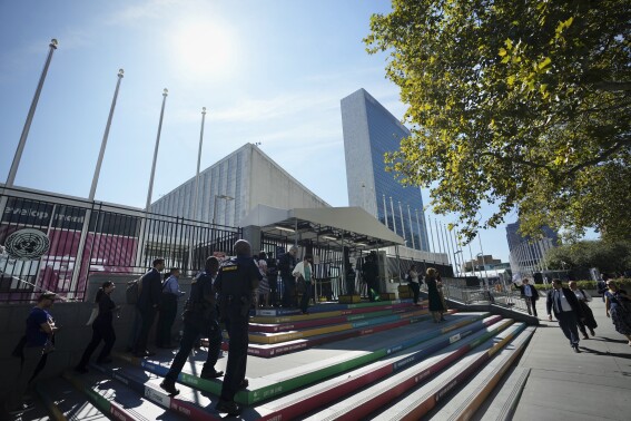 People arrive at the headquarters of United Nations ahead of this week's General Assembly in New York, Sunday, Sept 17, 2023. (AP Photo / Bryan Woolston)
