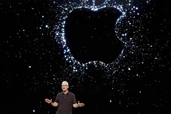 Apple CEO Tim Cook speaks at an Apple event on the campus of Apple's headquarters in Cupertino, Calif., Wednesday, Sept. 7, 2022. (AP Photo/Jeff Chiu)